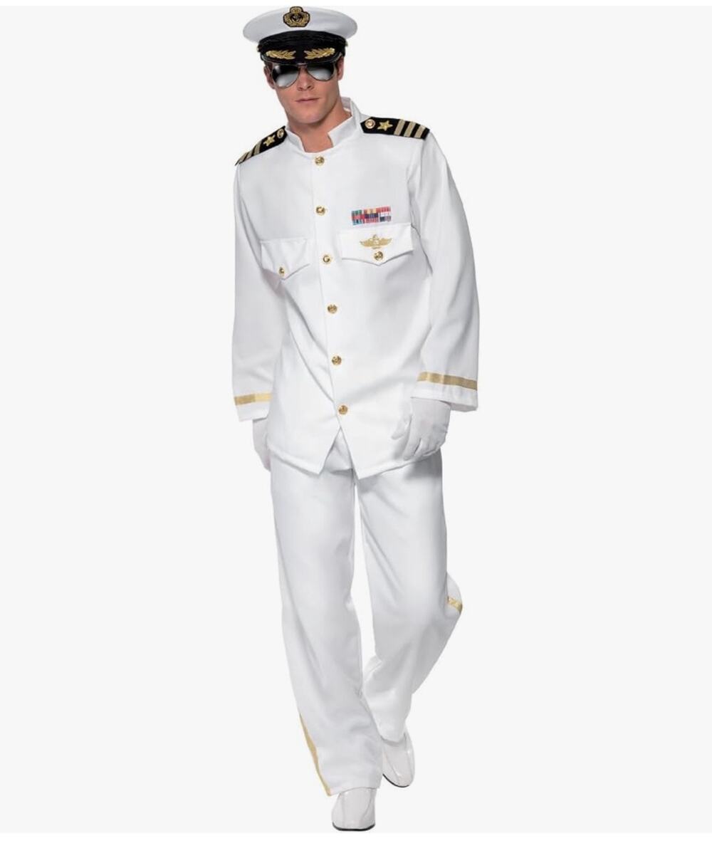 Smiffys Men’s Captain Costume Size L White Naval Uniform L/S New Halloween